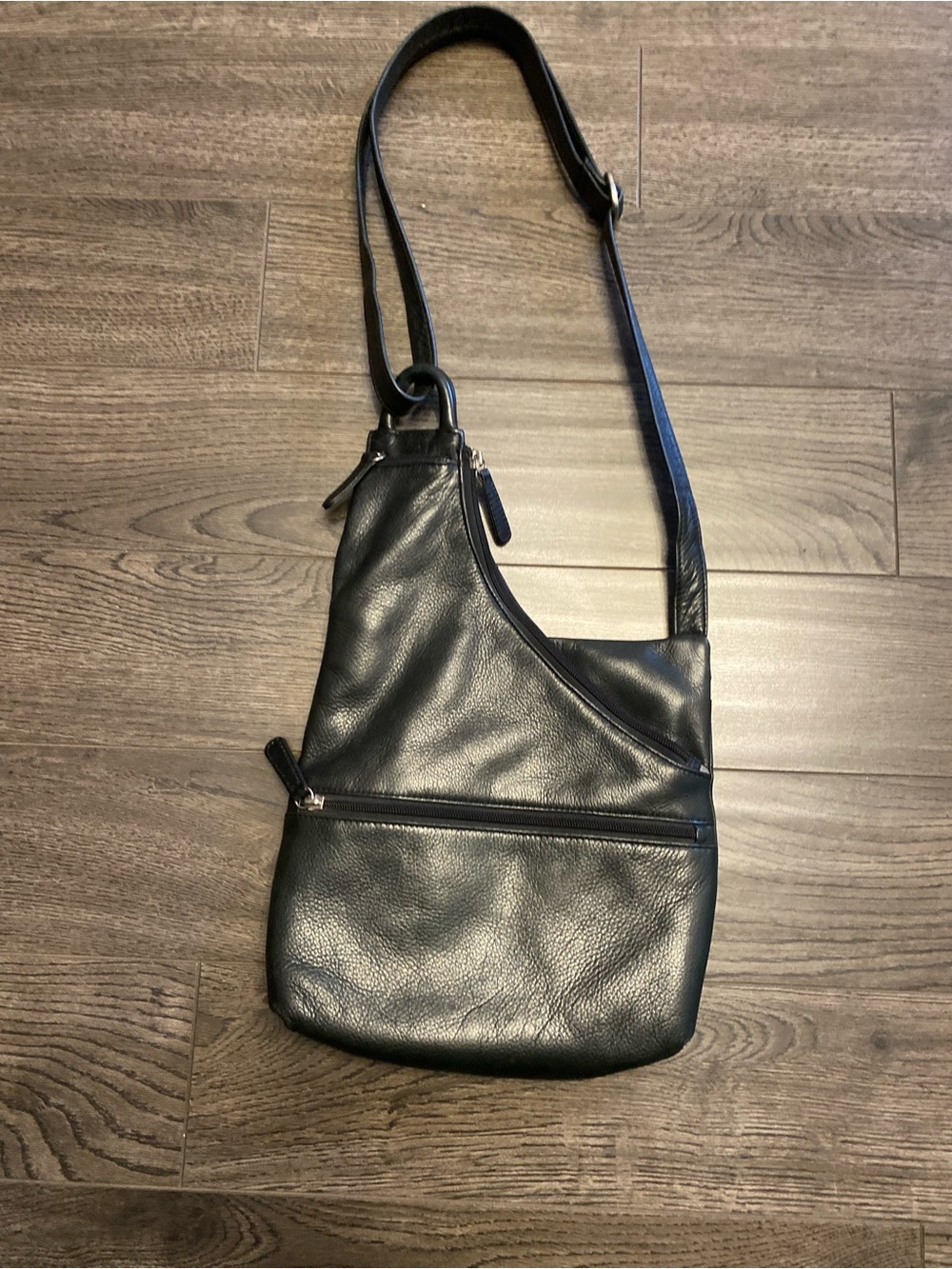 Black Asymmetrical Leather Crossbody Bag